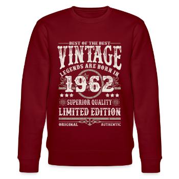 Legenden werden 1962 geboren - Stanley/Stella Unisex Bio-Sweatshirt CHANGER  - Burgunderrot - Vorne - Nik (191cm) & Marisol (170cm)