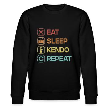 Eat Sleep Kendo Repeat Kenjutsu Kata Shinai - Stanley/Stella Unisex Bio-Sweatshirt CHANGER  - Schwarz - Vorne - Nik (191cm) & Marisol (170cm)