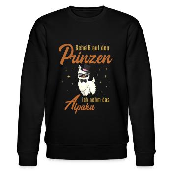 Ich nehm das Alpaka Pako Lama Huacaya - Stanley/Stella Unisex Bio-Sweatshirt CHANGER  - Schwarz - Vorne - Nik (191cm) & Marisol (170cm)