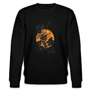 Centengle Fleurs noires avec soleil orange - Sweat bio CHANGER Stanley/Stella Unisexe - noir - Devant - Nik (191cm) & Marisol (170cm)