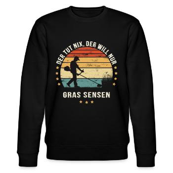 DER TUT NIX, DER WILL NUR GRAS SENSEN | Motorsense - Stanley/Stella Unisex Bio-Sweatshirt CHANGER  - Schwarz - Vorne - Nik (191cm) & Marisol (170cm)