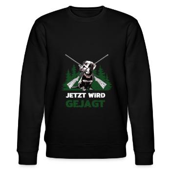 Jetzt wird gejagt - Jäger mit Dackel - Stanley/Stella Unisex Bio-Sweatshirt CHANGER  - Schwarz - Vorne - Nik (191cm) & Marisol (170cm)