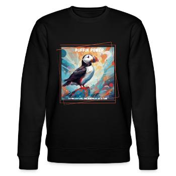 Puffin Power Saving Nature One Wingbeat at a Time - Stanley/Stella Unisex Bio-Sweatshirt CHANGER  - Schwarz - Vorne - Nik (191cm) & Marisol (170cm)