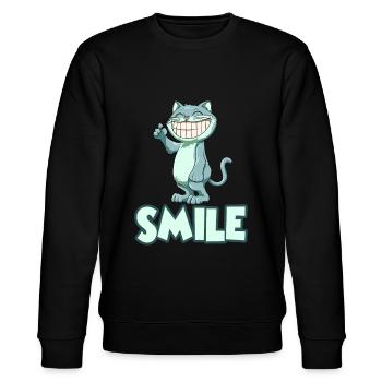 Grinsende Katze - Stanley/Stella Unisex Bio-Sweatshirt CHANGER  - Schwarz - Vorne - Nik (191cm) & Marisol (170cm)