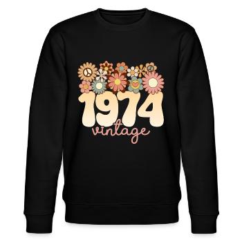Vintage Frau Jahr 1974 50 Jahre Jubiläum - Stanley/Stella Unisex Bio-Sweatshirt CHANGER  - Schwarz - Vorne - Nik (191cm) & Marisol (170cm)