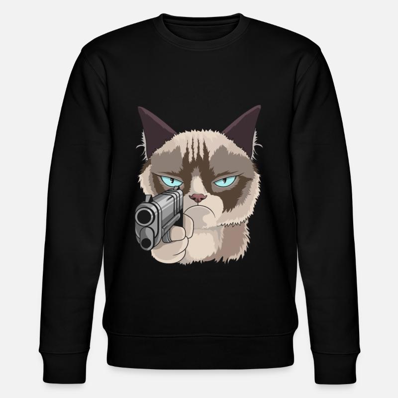 Katze Mit pistole - Stanley/Stella Unisex Bio-Sweatshirt CHANGER  - Schwarz
