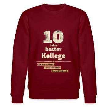 10 years best colleague - Stanley/Stella CHANGER Unisex Organic Sweatshirt - burgundy - Front - Nik (191cm) & Marisol (170cm)
