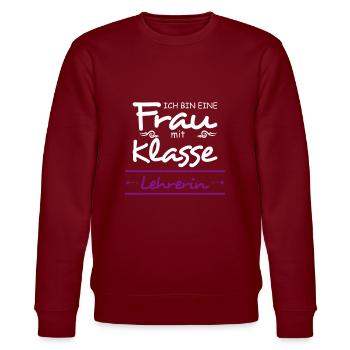 Teacher A woman with class - Stanley/Stella CHANGER Unisex Organic Sweatshirt - burgundy - Front - Nik (191cm) & Marisol (170cm)