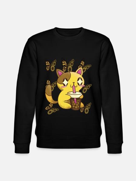Nette Katze mit Sonnenblumen-Schmetterlings-Tee-Ka - Stanley/Stella Unisex Bio-Sweatshirt CHANGER - Schwarz