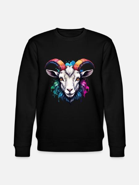 Goat Horn Cool Colorful Cute Neon Watercolor - Stanley/Stella CHANGER Unisex Organic Sweatshirt - black