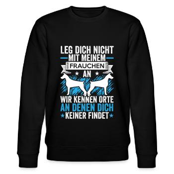 Hunde Mama leg Dich nicht mit meinem Frauchen an - Stanley/Stella Unisex Bio-Sweatshirt CHANGER  - Schwarz - Vorne - Nik (191cm) & Marisol (170cm)