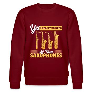 Saxophone Saxophones Joueur de jazz Marching Band Sym - Sweat bio CHANGER Stanley/Stella Unisexe - bordeaux - Devant - Nik (191cm) & Marisol (170cm)