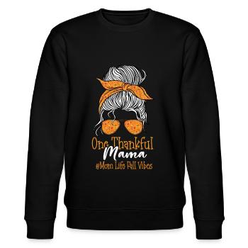 One Thankful Mama Mom Life Fall Vibes - Stanley/Stella Unisex Bio-Sweatshirt CHANGER  - Schwarz - Vorne - Nik (191cm) & Marisol (170cm)