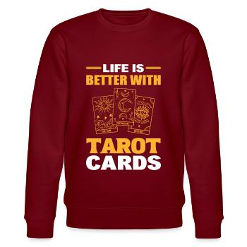 Das Leben ist besser mit Tarotkarten Tarotkarten - Stanley/Stella Unisex Bio-Sweatshirt CHANGER  - Burgunderrot - Vorne - Nik (191cm) & Marisol (170cm)