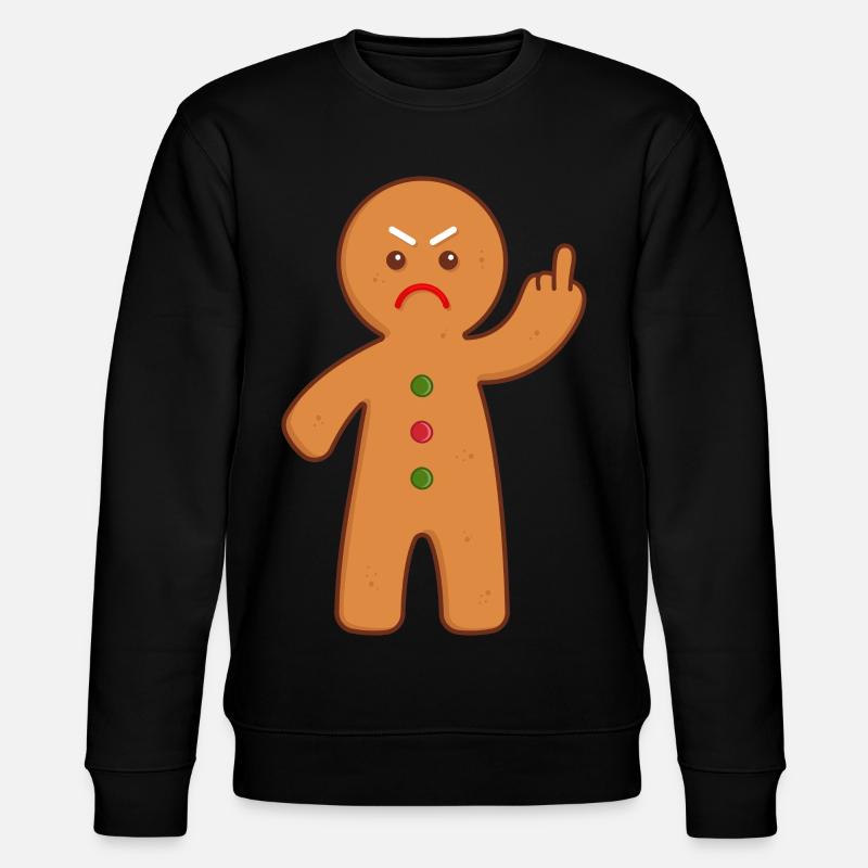 Gingerbread man stinking finger middle finger - Stanley/Stella CHANGER Unisex Organic Sweatshirt - black