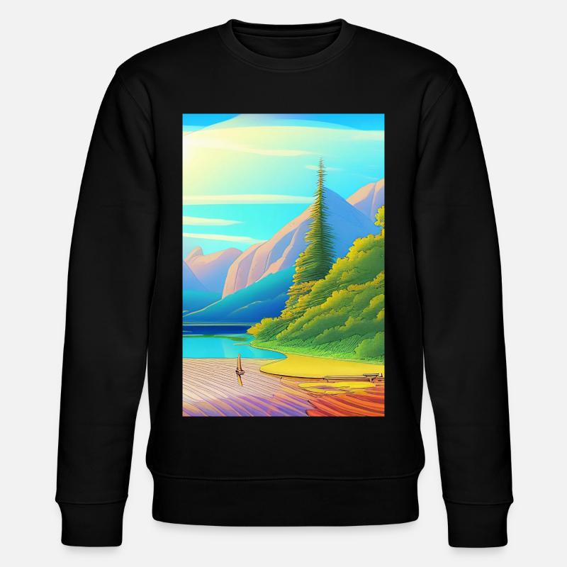 Landschaft mit See, Boot und Berge - Stanley/Stella Unisex Bio-Sweatshirt CHANGER - Schwarz