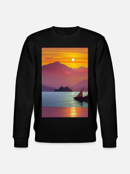 Landscape with lake, boat and mountains - Stanley/Stella CHANGER Unisex Organic Sweatshirt - black