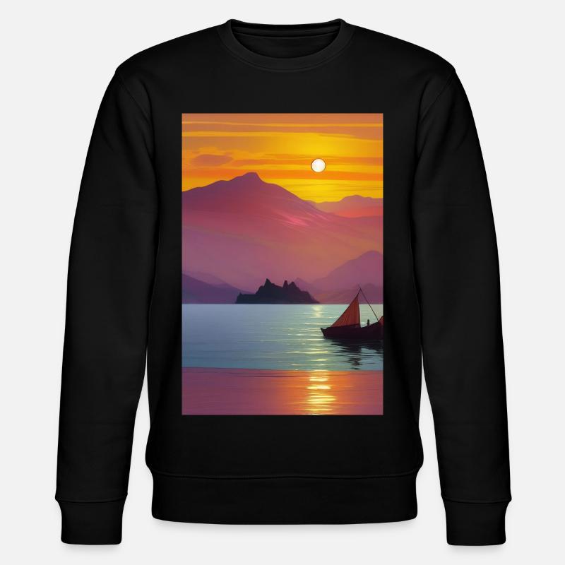 Landschaft mit See, Boot und Berge - Stanley/Stella Unisex Bio-Sweatshirt CHANGER  - Schwarz