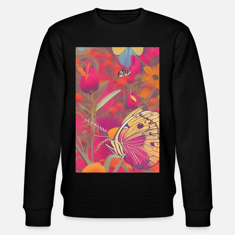 Fleurs et papillon - Sweat bio CHANGER Stanley/Stella Unisexe - noir