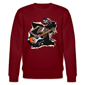 Gitarrist Skelett Gitarre spielen Gitarrenlehrer - Stanley/Stella Unisex Bio-Sweatshirt CHANGER  - Burgunderrot - Vorne - Nik (191cm) & Marisol (170cm)