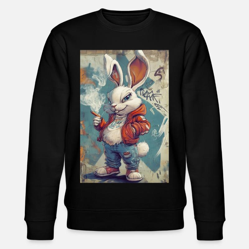 Graffiti Bunny Pullover Hoodie - Stanley/Stella CHANGER Unisex Organic Sweatshirt - black
