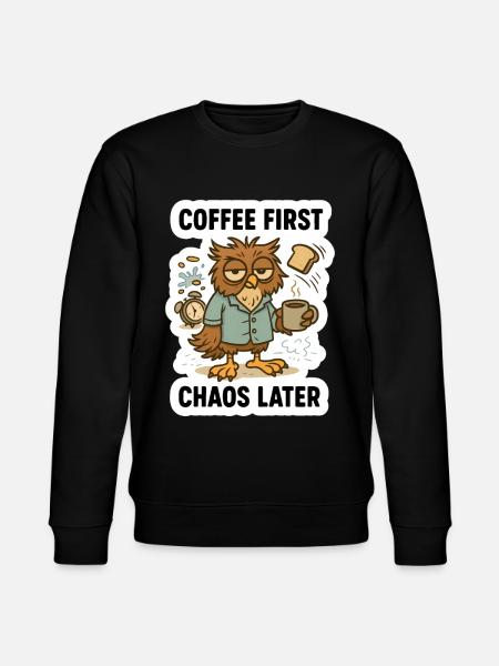 Coffee First Owl - Stanley/Stella CHANGER Unisex Organic Sweatshirt - black