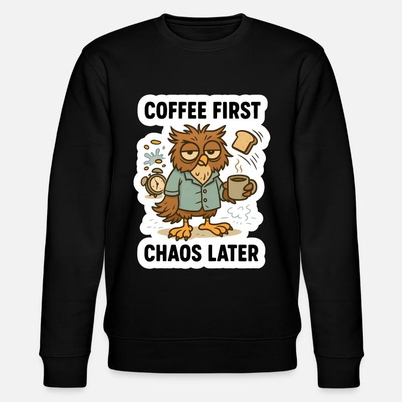 Kaffee zuerst Eule - Stanley/Stella Unisex Bio-Sweatshirt CHANGER  - Schwarz
