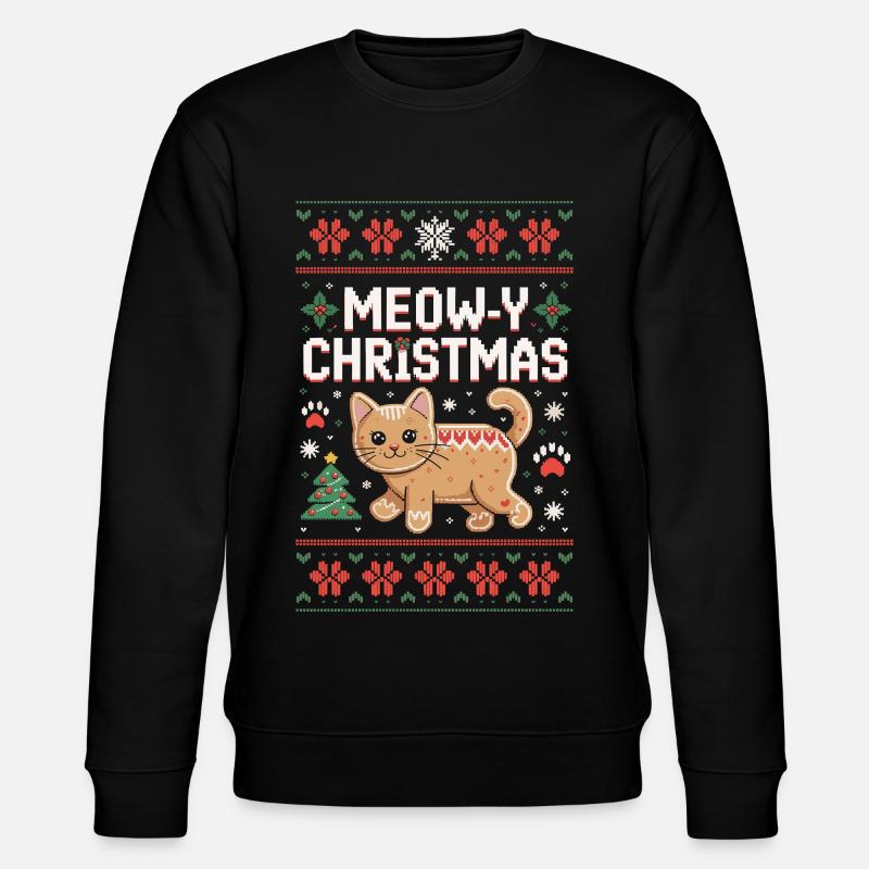 Meow-Y Weihnachtspixelkatze - Stanley/Stella Unisex Bio-Sweatshirt CHANGER  - Schwarz