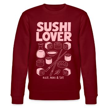 Sushi-Liebhaber Pink Neon Illustration - Stanley/Stella Unisex Bio-Sweatshirt CHANGER  - Burgunderrot - Vorne - Nik (191cm) & Marisol (170cm)