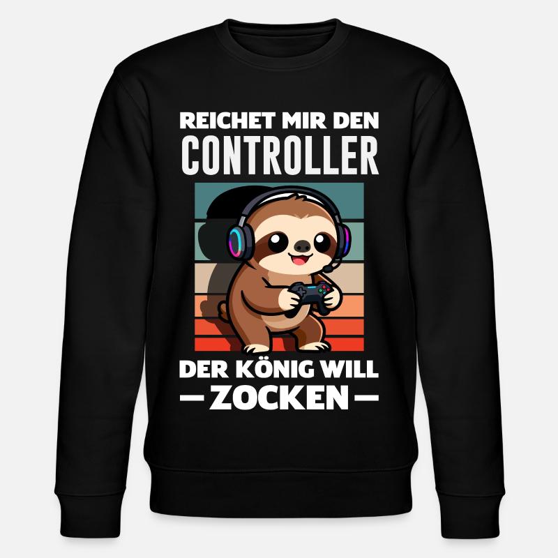 Controller König Will Zocken Lustiges Faultier - Stanley/Stella Unisex Bio-Sweatshirt CHANGER - Schwarz
