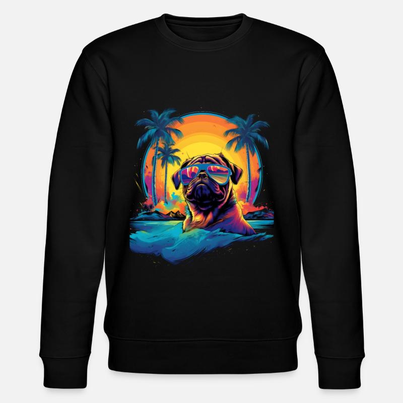 Schwimmender Hund Palmen Berge Meer - Stanley/Stella Unisex Bio-Sweatshirt CHANGER - Schwarz
