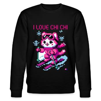 CHAT DE SKI DRÔLE SUR PENTE DE NEIGE RÉTRO PIXEL ART - Sweat bio CHANGER Stanley/Stella Unisexe - noir - Devant - Nik (191cm) & Marisol (170cm)