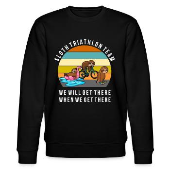 Sloth Triathlon Team Faultier Sport Shirt - Stanley/Stella Unisex Bio-Sweatshirt CHANGER  - Schwarz - Vorne - Nik (191cm) & Marisol (170cm)