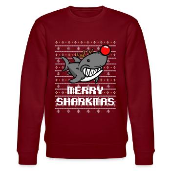 Shark Ugly Christmas Xmas Gift - Stanley/Stella CHANGER Unisex Organic Sweatshirt - burgundy - Front - Nik (191cm) & Marisol (170cm)