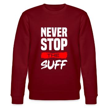 Never stop the Suff Sauftour Party Pfeffi Goldi - Stanley/Stella Unisex Bio-Sweatshirt CHANGER  - Burgunderrot - Vorne - Nik (191cm) & Marisol (170cm)