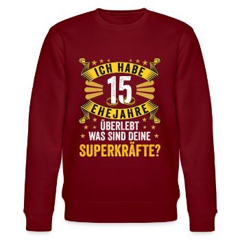 Hochzeitsgeschenke Partneroutfit 15. Hochzeitstag - Stanley/Stella Unisex Bio-Sweatshirt CHANGER  - Burgunderrot - Vorne - Nik (191cm) & Marisol (170cm)