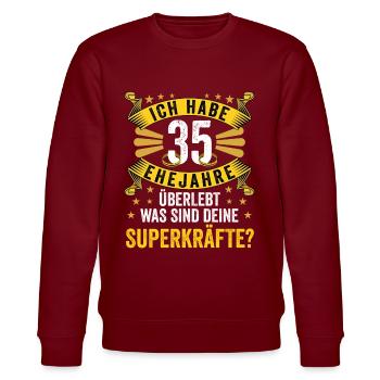 Hochzeitsgeschenke Partneroutfit 35. Hochzeitstag - Stanley/Stella Unisex Bio-Sweatshirt CHANGER  - Burgunderrot - Vorne - Nik (191cm) & Marisol (170cm)