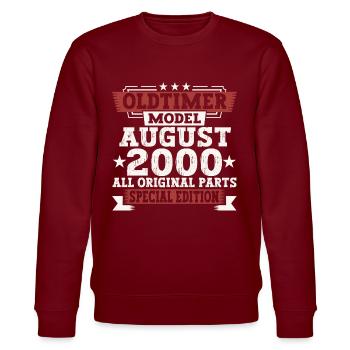 Oldtimer August 2000 22nd Birthday Gift Fun - Stanley/Stella CHANGER Unisex Organic Sweatshirt - burgundy - Front - Nik (191cm) & Marisol (170cm)