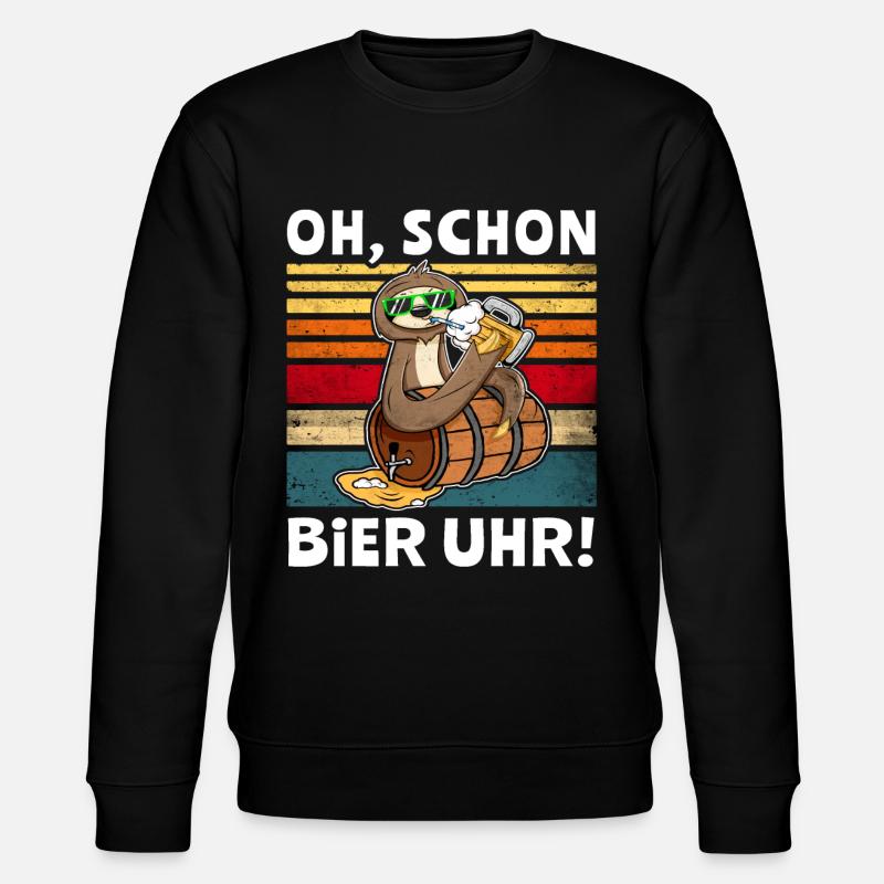 Faultier Bier Uhr Sprüche - Stanley/Stella Unisex Bio-Sweatshirt CHANGER  - Schwarz