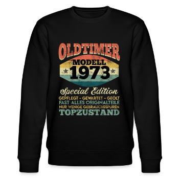 50. Geburtstag Oldtimer Modell 1973 50 Jahre - Stanley/Stella Unisex Bio-Sweatshirt CHANGER  - Schwarz - Vorne - Nik (191cm) & Marisol (170cm)