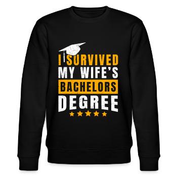Überlebt Meine Frau hat einen Bachelor Abschluss - Stanley/Stella Unisex Bio-Sweatshirt CHANGER  - Schwarz - Vorne - Nik (191cm) & Marisol (170cm)