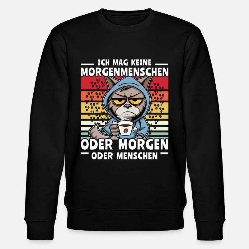 Katze Kaffee Morgenmenschen - Stanley/Stella Unisex Bio-Sweatshirt CHANGER  - Schwarz