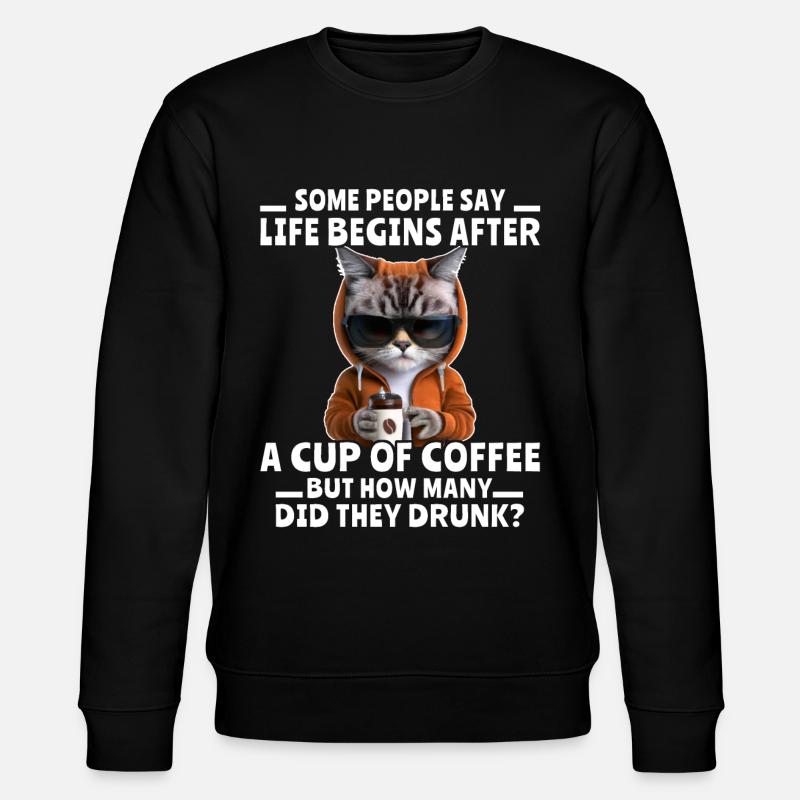 Coffee Cat Coffee Drinker - Stanley/Stella CHANGER Unisex Organic Sweatshirt - black