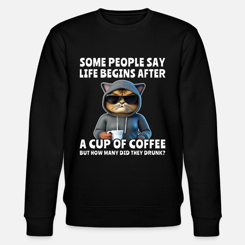 Coffee Cat Coffee Drinker - Stanley/Stella CHANGER Unisex Organic Sweatshirt - black