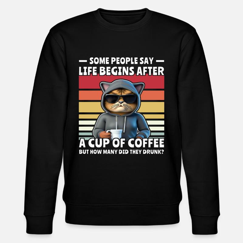 Café Retro Cat - Sweat bio CHANGER Stanley/Stella Unisexe - noir
