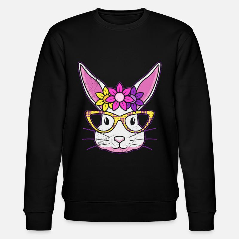 Hasengesicht Cooler Osterhase mit Brille - Stanley/Stella Unisex Bio-Sweatshirt CHANGER  - Schwarz