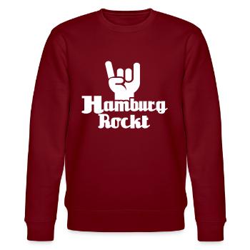 Hamburg Sprüche Hamburger Spruch - Stanley/Stella Unisex Bio-Sweatshirt CHANGER  - Burgunderrot - Vorne - Nik (191cm) & Marisol (170cm)