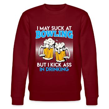 Bowler Suck in Bowling Kick Ass in Drinking - Stanley/Stella Unisex Bio-Sweatshirt CHANGER  - Burgunderrot - Vorne - Nik (191cm) & Marisol (170cm)