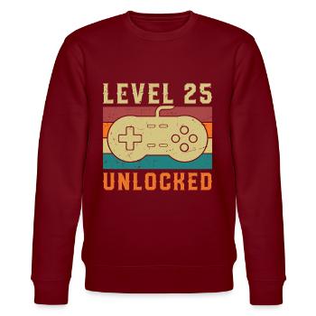 Stufe 25 Komplettes Vintage-Geburtstagsgeschenk - Stanley/Stella Unisex Bio-Sweatshirt CHANGER  - Burgunderrot - Vorne - Nik (191cm) & Marisol (170cm)