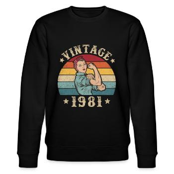 40th Birthday 40 Year Old Gift Wife Born 1981 - Stanley/Stella CHANGER Unisex Organic Sweatshirt - black - Front - Nik (191cm) & Marisol (170cm)
